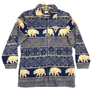 Vintage Canadian Polar‎ Bear Fleece Jacket Blue Cream Whistler Womens M READ
